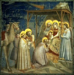 The adoration of the Magi is depicted in a 14th-century painting by Giotto di Bondone. The feast of the Nativity of Christ, a holy day of obligation, is celebrated Dec. 25. (CNS/Bridgeman Images) Editors: For editorial use in print and online through Feb. 29, 2017. No use is permitted after Feb. 29, 2017.