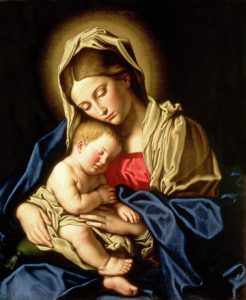 Mary and the Christ Child are depicted in this 17th-century painting by Giovanni Battista Salvi. The feast of the Nativity of Christ, a holy day of obligation, is celebrated Dec. 25. (CNS/Bridgeman Images) Editors: For editorial use in print and online through Feb. 29, 2017. No use is permitted after Feb. 29, 2017.