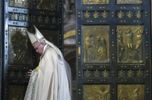 Pope Francis closes the Holy Door of St. Peter's Basilica before a Mass to conclude the Extraordinary Jubilee of Mercy at the Vatican Nov. 20. In concluding the Holy Year, the pope called for mercy to become a permanent part of the lives of believers. (CNS photo/Maria Grazia Picciarella, pool) See VATICAN-LETTER-POPE-YEAR Dec. 1, 2106.