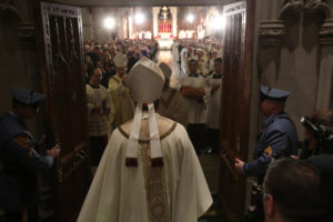 Cardinal Joseph W. Tobin enters the Cathedral Basilica of the Sacred Heart in Newark, N.J., to begin his his Jan. 6 installation Mass. (CNS photo/Bob Roller) See NEWARK-TOBIN-INSTALLATION Jan, 6, 2017.