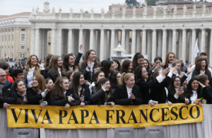 Students from St. Anthony's High School on Long Island, New York, attend Pope Francis' general audience in St. Peter's Square at the Vatican Feb. 22. (CNS photo/Paul Haring) See POPE-AUDIENCE-CREATION Feb. 22, 2017.