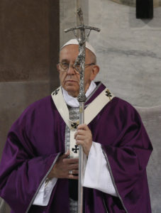 Pope Francis celebrates Ash Wednesday Mass at the Basilica of Santa Sabina in Rome March 1. (CNS photo/Paul Haring) See POPE-ASHES March 1, 2017.