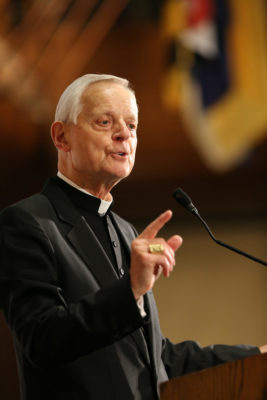 Washington Cardinal Donald W. Wuerl speaks during an April 20 forum to release the findings of a study on responses to Christian persecution. The event was at the National Press Club in Washington. (CNS photo/Bob Roller) See CAESARS-SWORD-CHRISTIANS April 20, 2017, and CAESARS-SWORD-SYMPOSIUM to come.