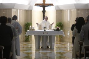 Pope Francis celebrates Mass March 20 at the Vatican's Domus Sanctae Marthae. (CNS photo/L'Osservatore Romano via EPA) See POPE-MASS-JOSEPH March 20, 2017.