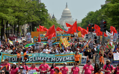 Demonstrators join the People's Climate March in Washington to protest President Donald Trump's stance on the environment April 29. (CNS photo/Mike Theiler, Reuters) See CLIMATE-MARCH-CATHOLICS May 1, 2017.