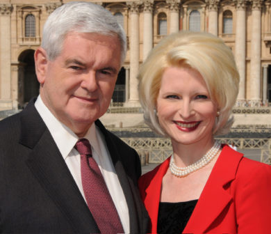 Former U.S. House Speaker Newt Gingrich poses with his wife, Callista, outside St. Peter's Basilica at the Vatican in 2009. Callista Gingrich is expected to be President Donald Trump's nominee for U.S. ambassador to the Holy See, two U.S. news outlets are reporting. (CNS photo/courtesy Gingrich Productions) (June 14, 2010) See VATICAN-AMBASSADOR-GINGRICH-NOMINEE May 15, 2017.