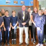 Students at St. Joan of Arc School in Chicopee pose with Bennett Walsh of the Holyoke Soldiers Home. Walsh presented a talk on the Pearl Harbor attack.